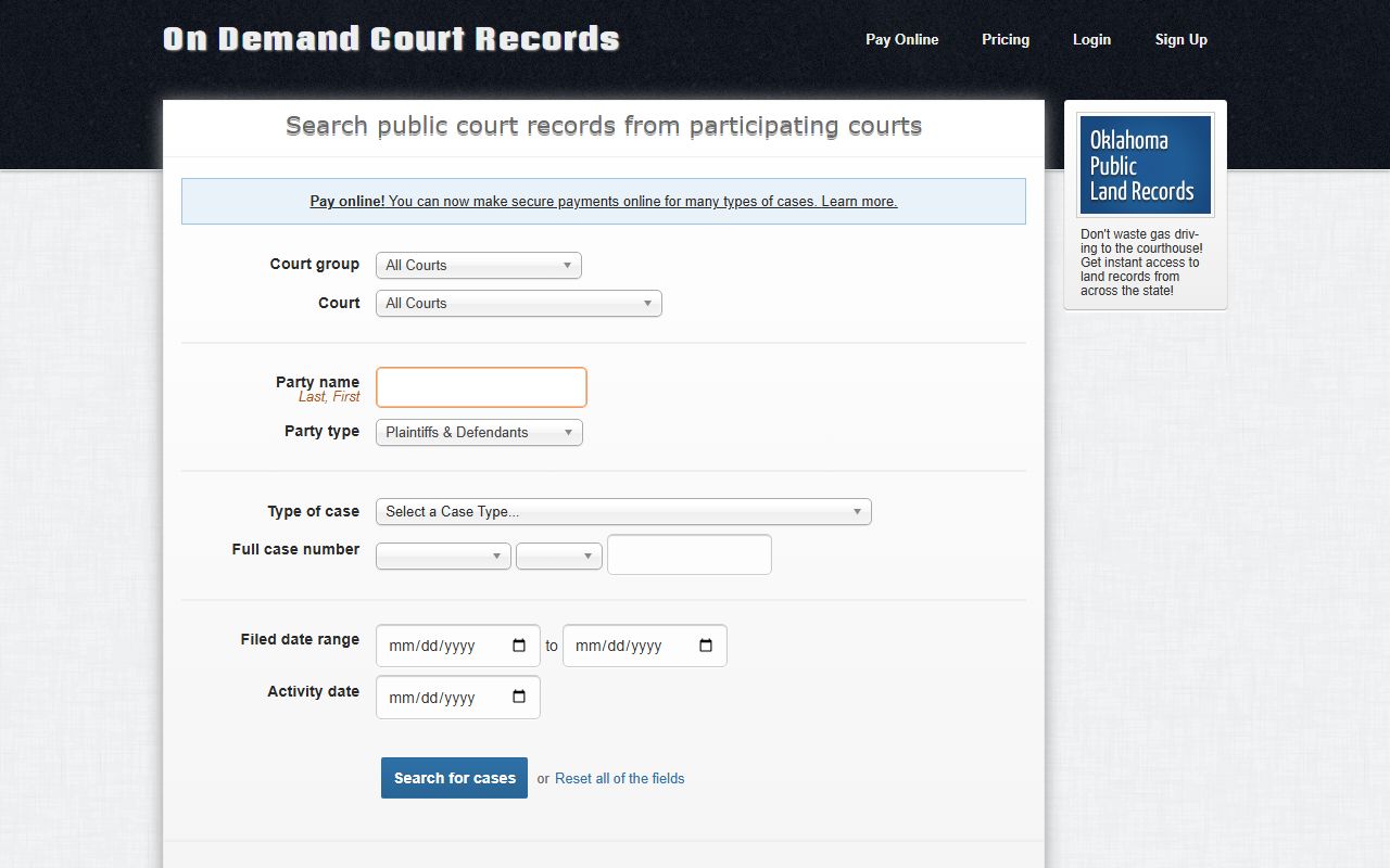 Texas County court records after arrest ODCR search fields