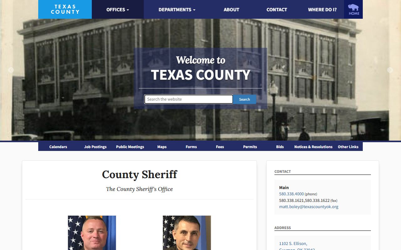 Texas County Jail sheriff page and custody contact information